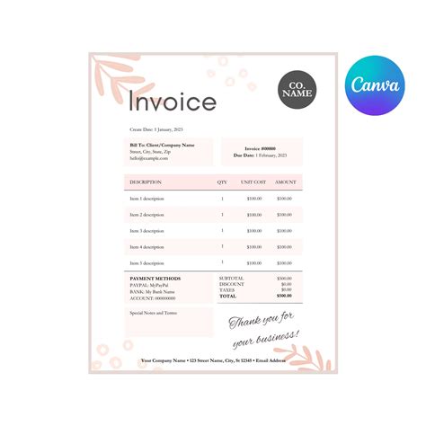 Buy Invoice Editable Template Minimalist Floral Design Invoice Online ...