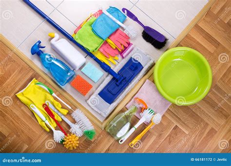 Cleaning Supplies on the Floor Stock Photo - Image of cloth, antiseptic ...