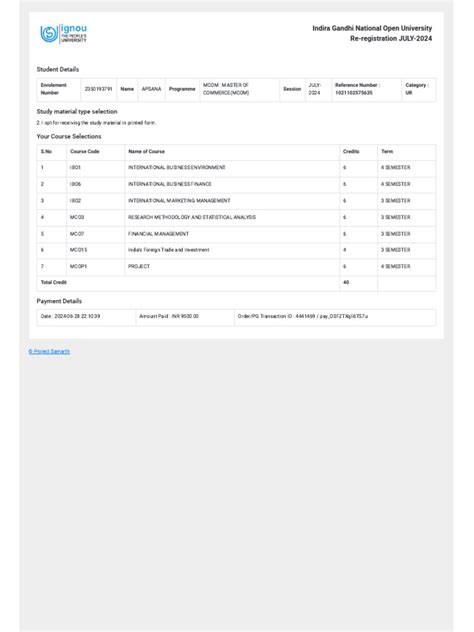 Image result for Ignou Assignment Receipt Form