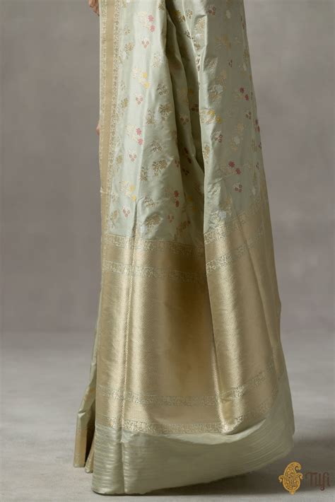 'Marie' Sage Mint Green Pure Katan Silk Banarasi Handloom Saree - Tilfi