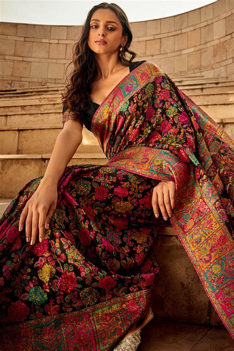 Jaguar Black Kashmiri Modal Silk Saree – Armima