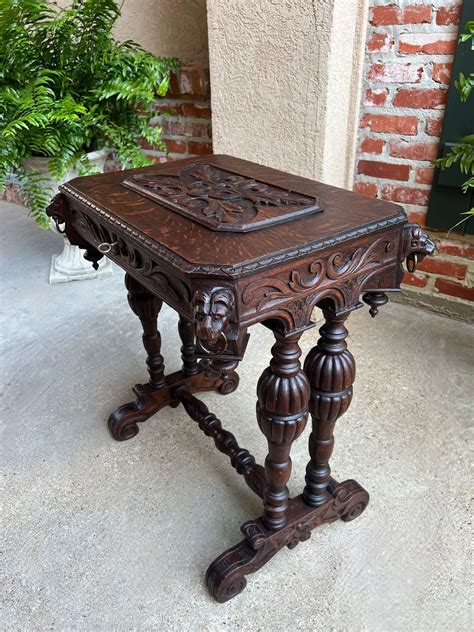 Antique French Console Side Table Renaissance PETITE Gothic Carved Oak c1880 For Sale at 1stDibs