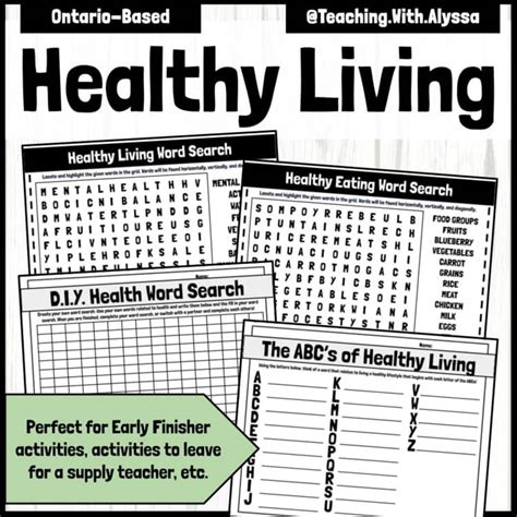 Healthy Eating Word Search and Literacy Activities | Health Worksheets