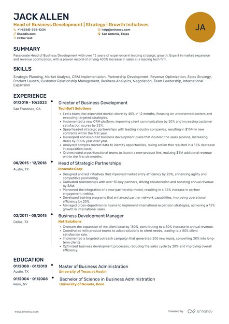 Business Development Resume Examples 的图像结果