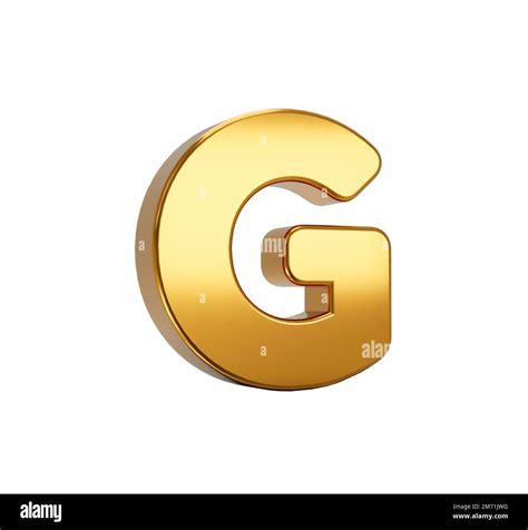 A 3D rendering of gold alphabet capital letter G isolated on white ...