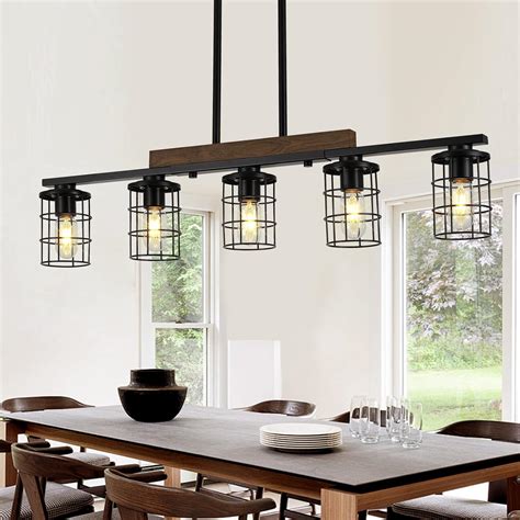 LmnLvn 5-Light Farmhouse Kitchen Light Fixture, Rustic Wood & Metal ...
