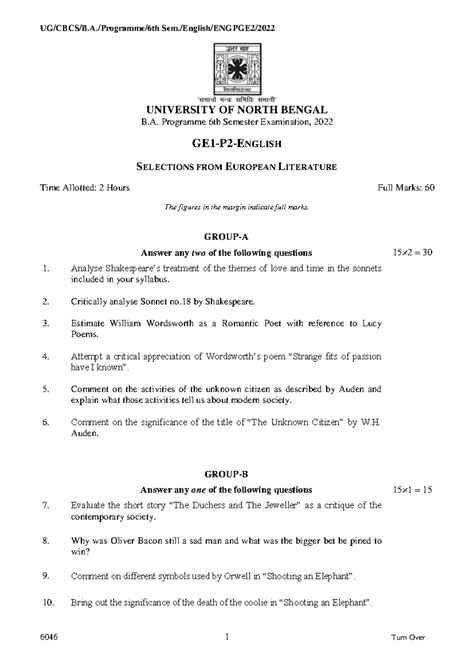 GE English 2022 - past years paper - UG/CBCS/B./Programme/6th Sem ...