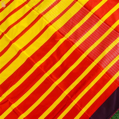 Yellow & Red Handwoven Pure Mashru Silk Contrast Border Saree – Khinkhwab