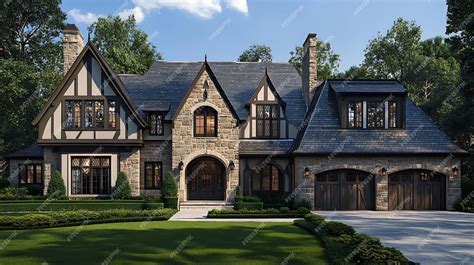 Tudor Revival house exterior design striking front elevation historical ...