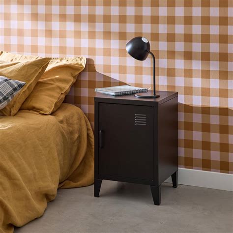 Metal bedside table with 1 door, Black