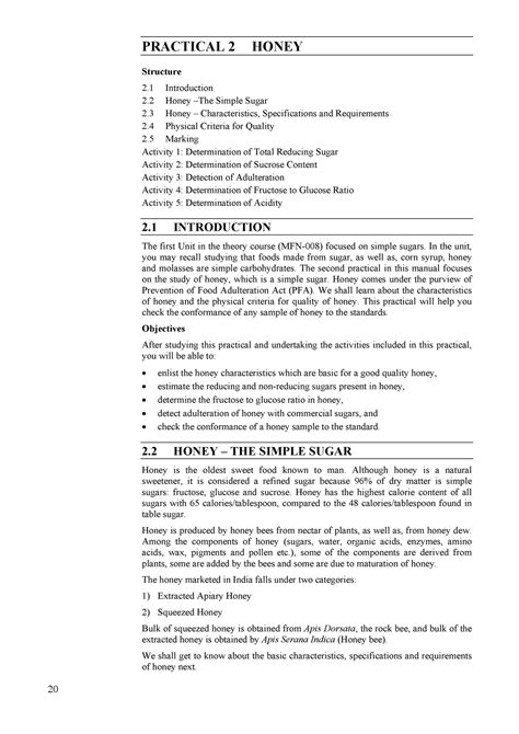 Practical-2 - Principles of Food Science - PRACTICAL 2 HONEY Structure ...