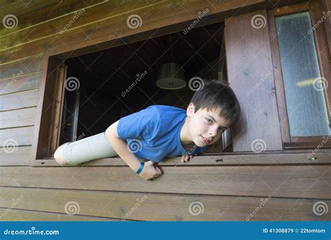 Child Jumping Out the Window Stock Image - Image of caucasian ...