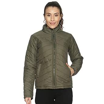 Buy Campus Sutra Women's Olive Green Quilted Puffer Jacket with Zip ...