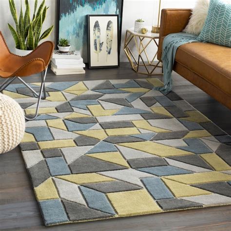Surya Vernier 5 X 8 (ft) Wool Olive Indoor Geometric Industrial Area ...
