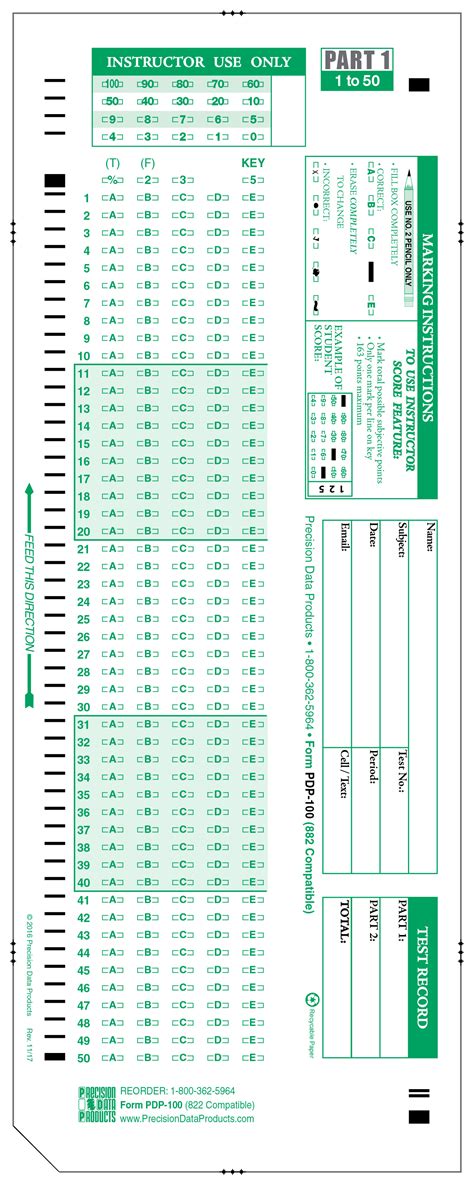 Printable Scantron Sheet