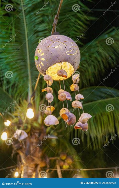 A Decorative Lamp and Shade with Snail Shells Dangling Below Lights Up ...