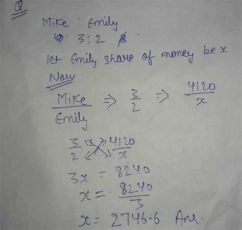 Mike and emily are to share a sum of money in the ratio 3:2 if mike ...