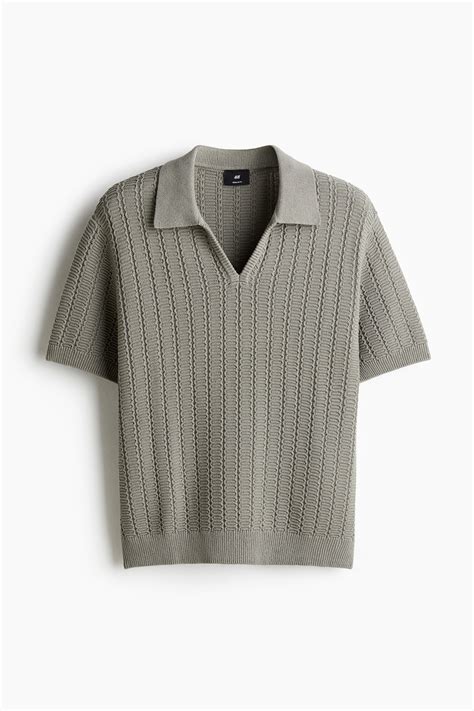 Regular Fit Textured-knit polo shirt - Khaki green - Men | H&M IN