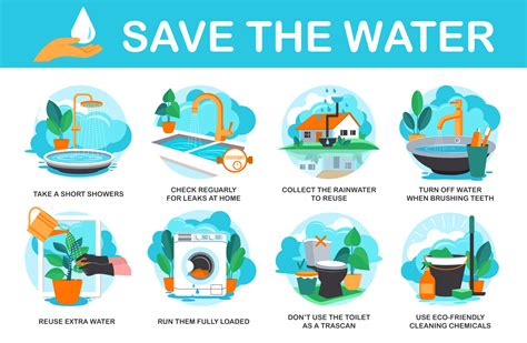 The infographic Save the Water. There are eight icons depicting ways to save water 36478580 ...