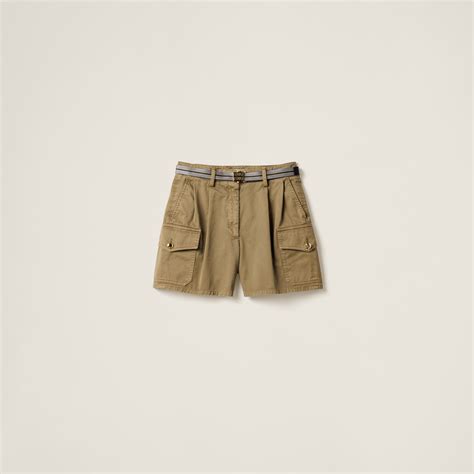 Olive Green Garment-dyed Cotton Satin Shorts | Miu Miu
