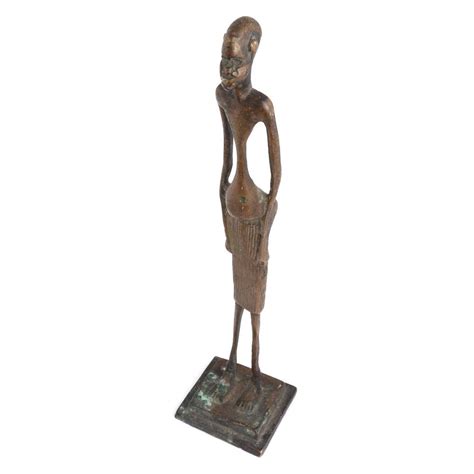 Brass Statue Of Elongated Tall African Tribesman Figurine