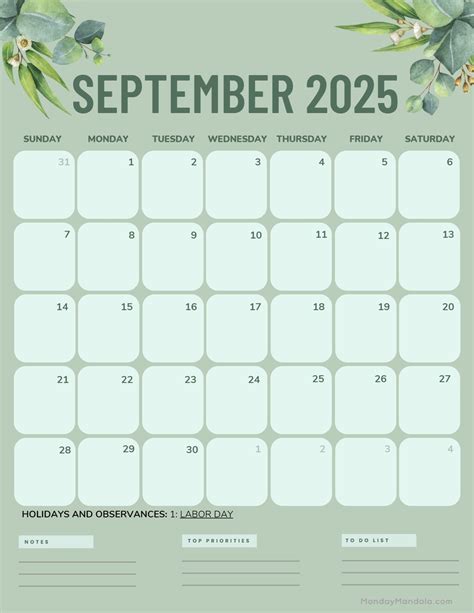September 2025 Calendar Printable