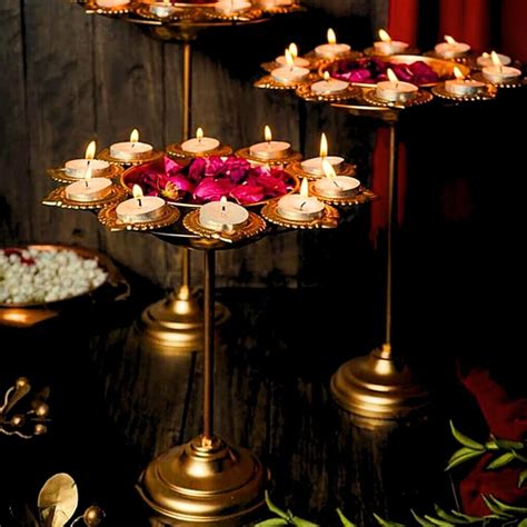 Diya Urli Bowl Stand for Home Decor (Pack of 3- Gold) – Anasay