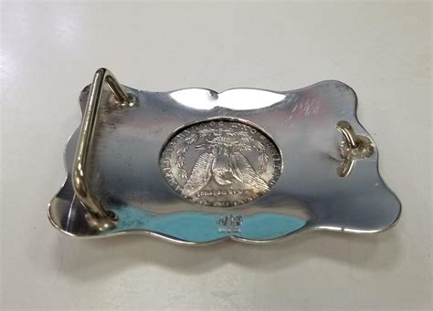 Vintage Hand Engraved Sterling Silver Belt Buckle w/ "1896" 1 Dollar ...