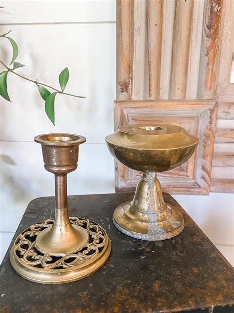 Vintage Brass Set of 2 Patina Candle Holders.