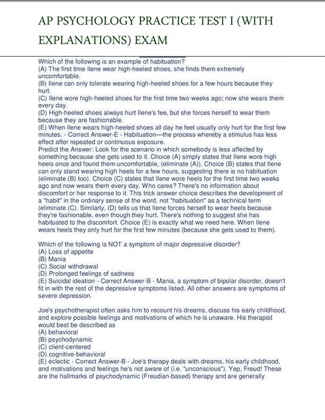 AP PSYCHOLOGY PRACTICE TEST I (WITH EXPLANATIONS) EXAM