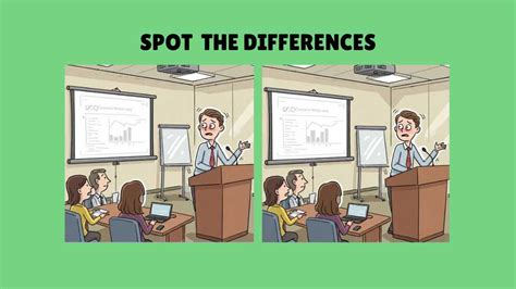 Spot 3 differences in the office presentation pictures in 19 seconds!