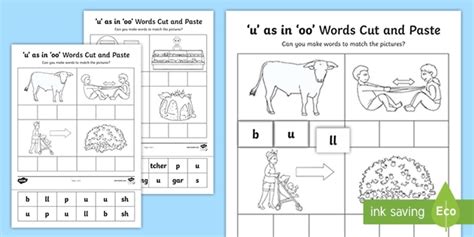 'u' as in 'oo' Sound Cut and Stick Worksheet