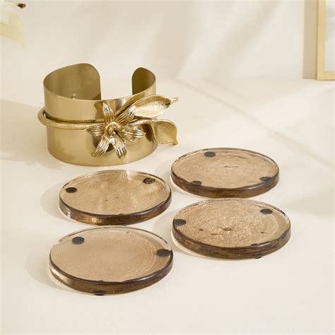 Buy Amara Ava Set of 4 Glass Coasters with Metal Holder from Home ...