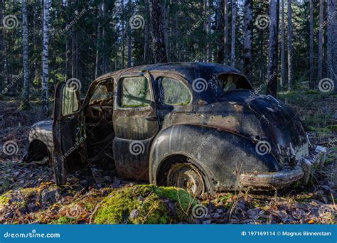 Abandoned Car from the Forties Left To Rust in a Forest in Sweden Stock Photo - Image of detail ...
