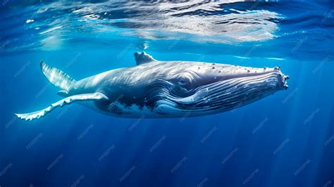 Premium AI Image | Blue whale swimming in the blue ocean Underwater ...