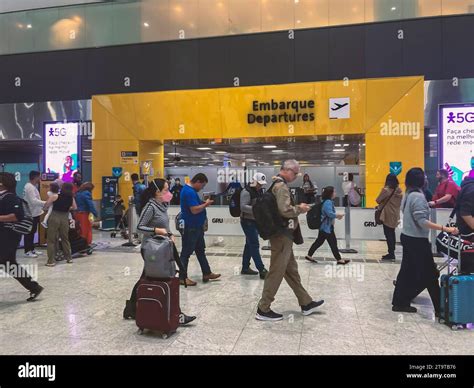 Guarulhos GRU International Airport, Sao Paulo, Brazil. Entrance to the ...