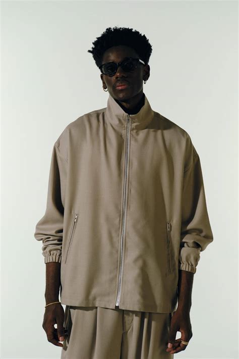 T/W Gabardine Stand Collar Zip Up Jacket - Taupe - | HANGOUT