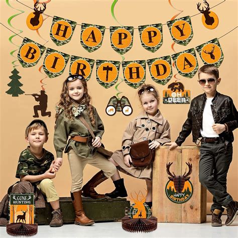Buy 16 Pieces Hunting Birthday Party Decorations Kit Hunting Birthday ...