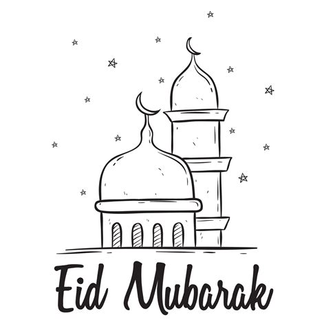 hand drawing eid mubarak with mosque and star 21470704 Vector Art at Vecteezy