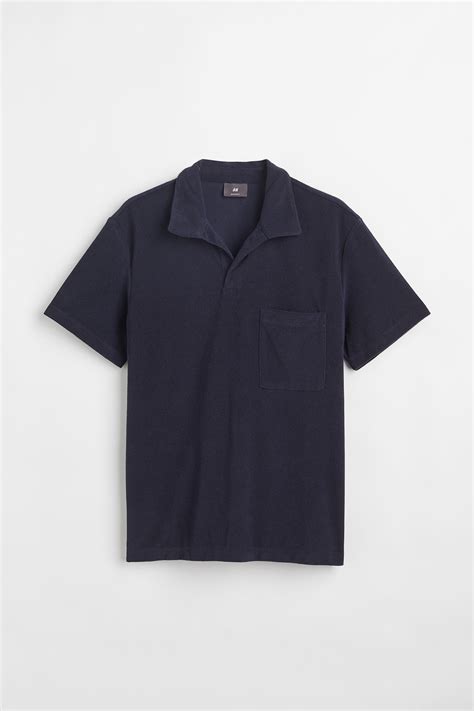 Regular Fit Terry polo shirt - Navy blue - Men | H&M IN