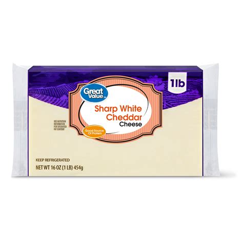 Great Value Sharp White Cheddar Cheese 16 oz Block Made with Real Milk ...