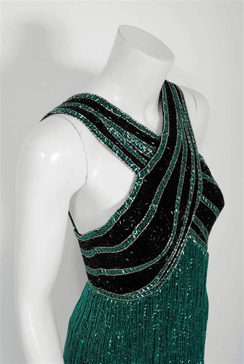 1991 Bob Mackie Couture Documented Teal Black Beaded Flapper Fringe ...