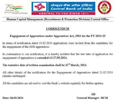 Central Bank of India Apprentice Recruitment 2024, 3000 Vacancies ...