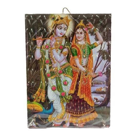 Flute Krishna with Radha Rani and Peacock 4 Hooks 3D Wooden Key Holder ...