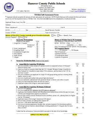 TB Risk Assessment Form - Hanover County Public Schools - Fill and Sign ...