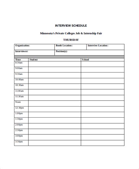 Interview Schedule Template Word File 的图像结果