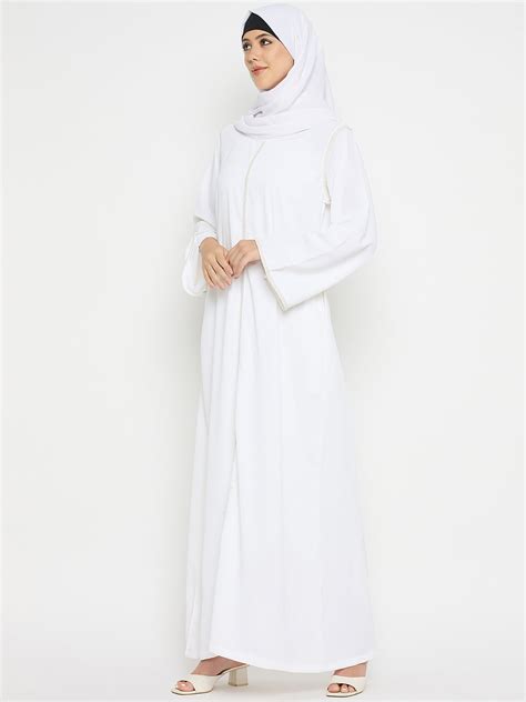White Solid Embroidery Abaya Burqa For Women With Black Hijab – Nabia