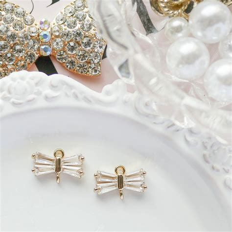 miniクリスタルガラスリボン・ゴールドメタルコネクターチャーム/2個 | COCONEL