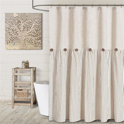 Amazon.com: Awellife Farmhouse Beige Shower Curtain Button Linen ...