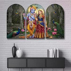 Livin'luxe Radha Krishna Wall Painting | 3 Panel Spiritual Art with ...